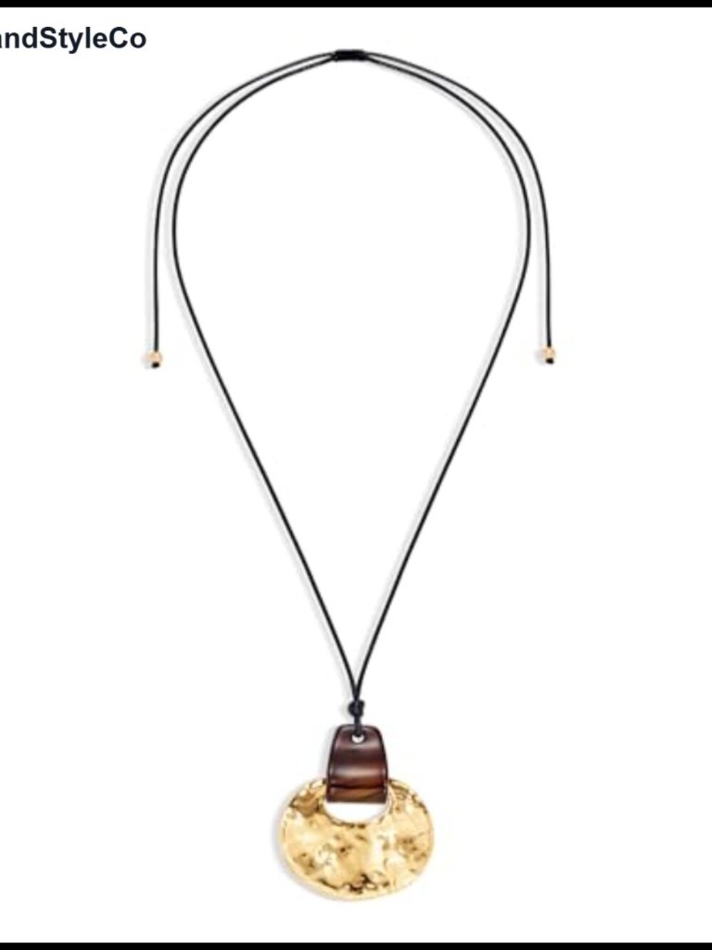 Hammered Gold Pendant Necklace Boho Western Long Cord Necklace